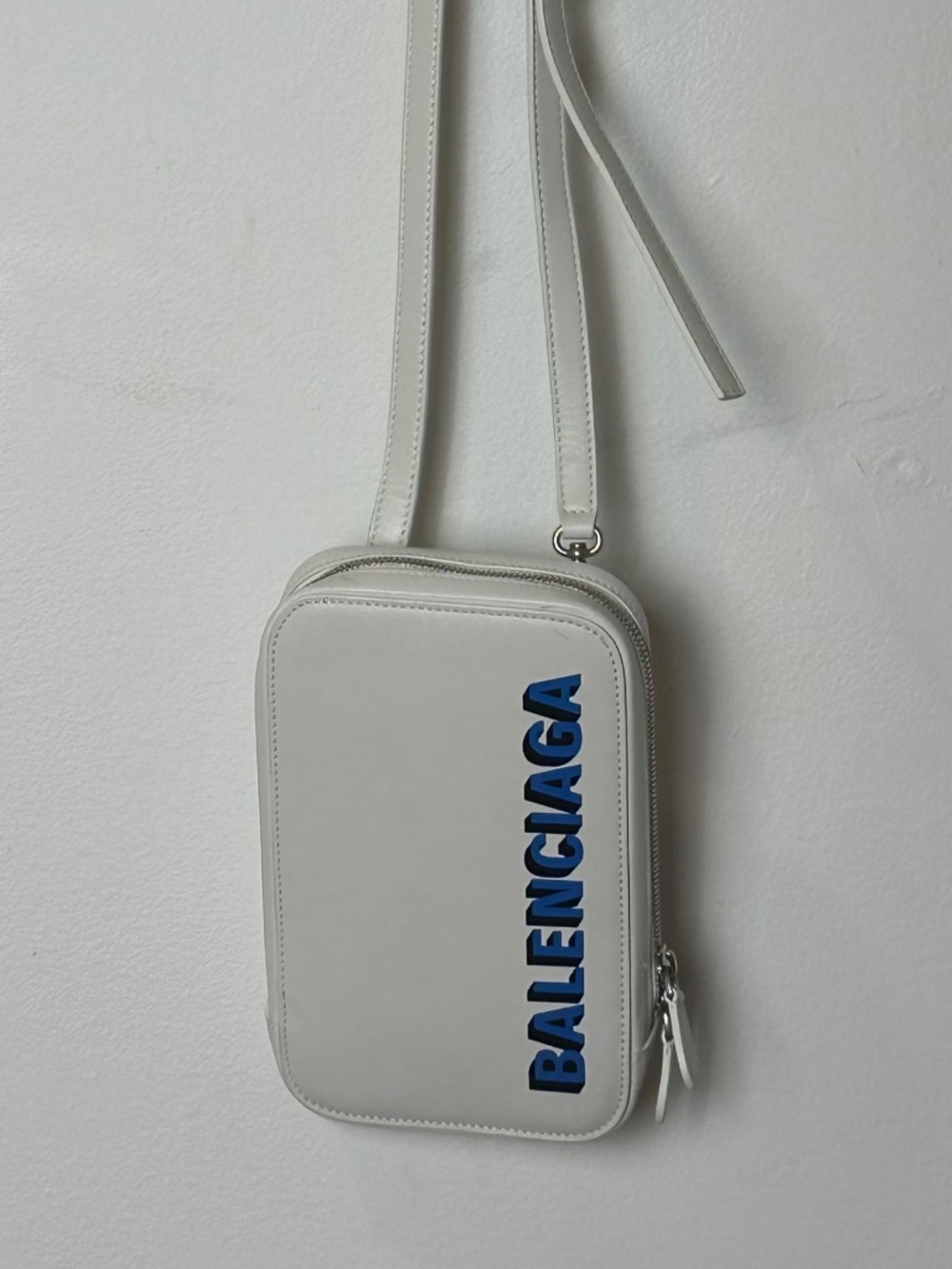 Balenciaga White Leather Card Holder Crossbody Bag